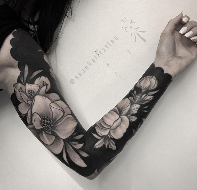 black grey tattoo sleeve