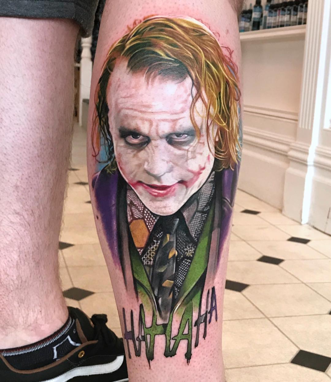 Heath Ledger, The Joker Tattoo! portrait tattoo. 